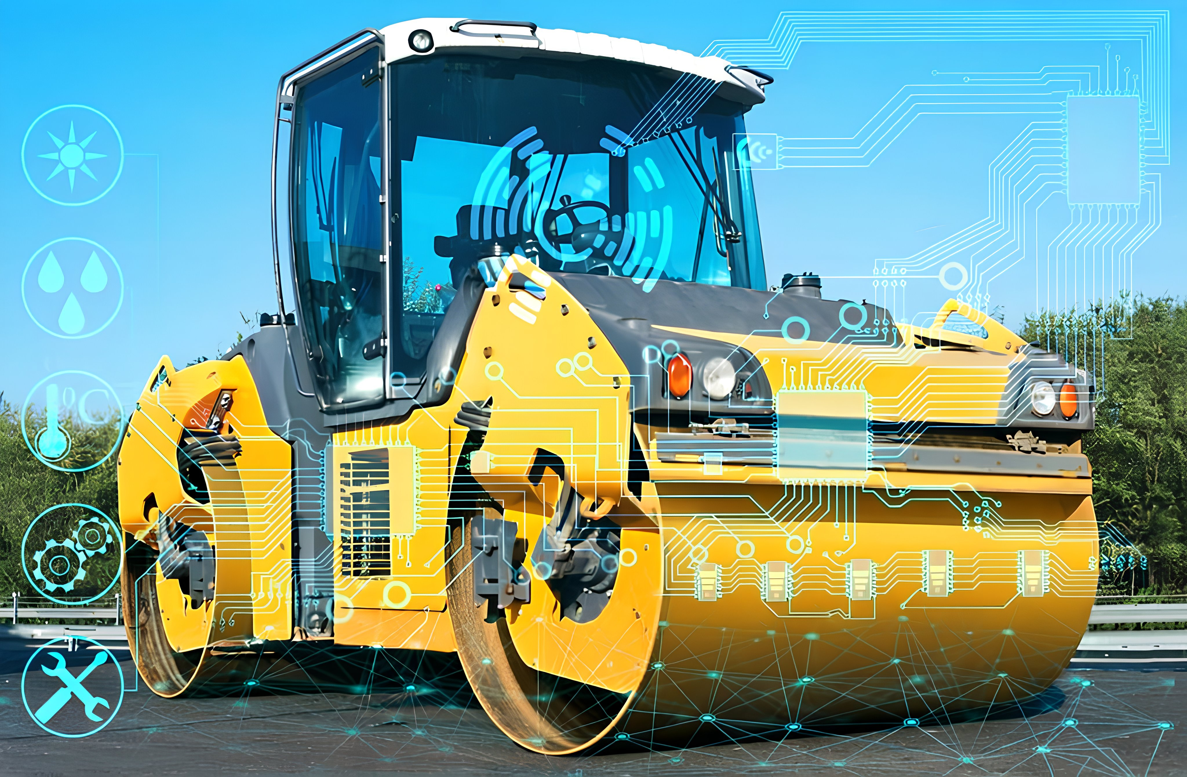 the concept of using modern technologies in road construction, Automated control of equipment without human intervention, data control by artificial intelligence